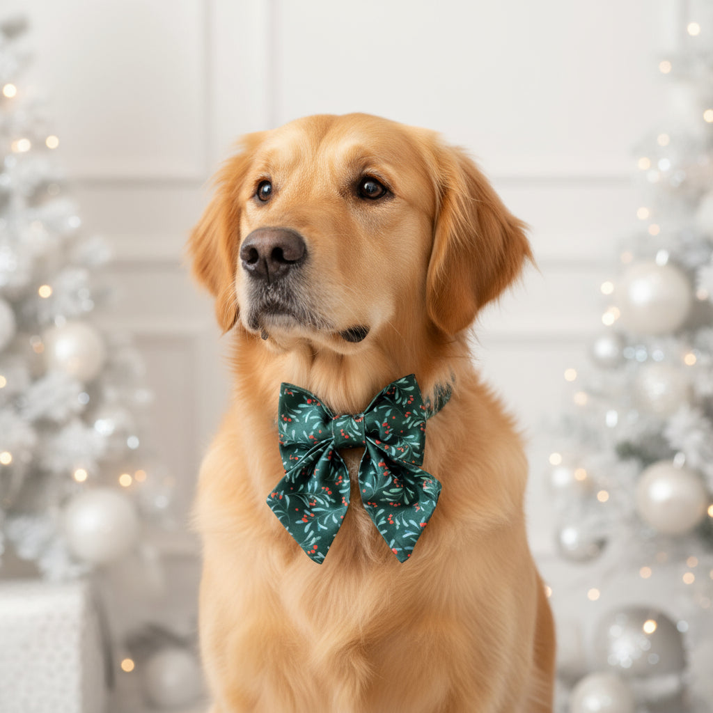 Holly Jolly Christmas Dog Bow Tie | Adjustable Velcro Straps