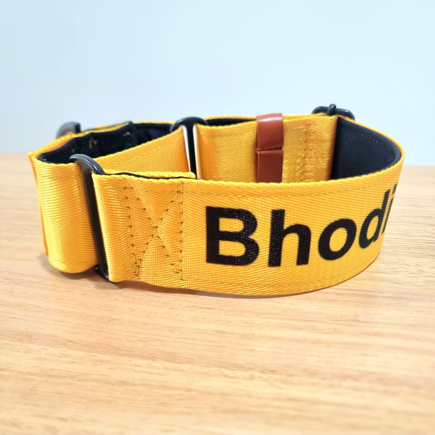 Yellow Martingale Dog Collar – Padded, personalised with Dog’s Name Optional