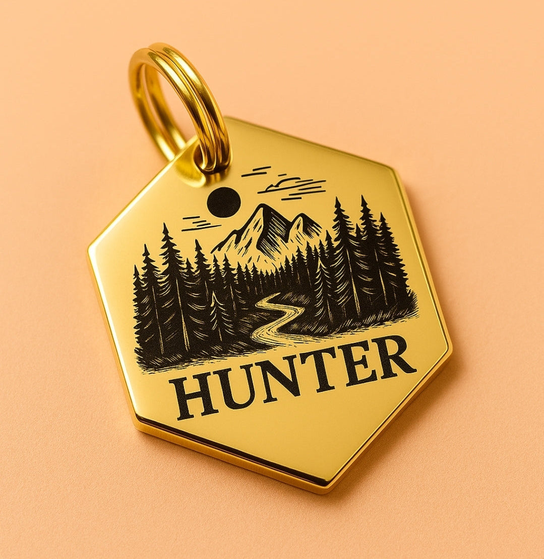 Forest Pet ID tag - Hexagon