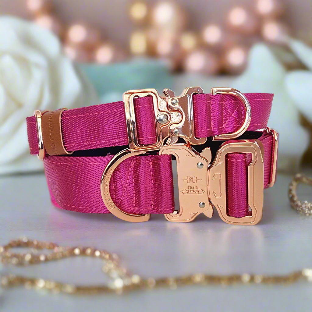 Pink Dog Collar with Neoprene Padding & Tactical Buckle – Optional personalised Name