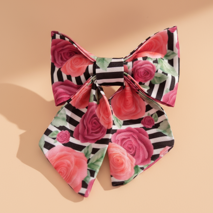 Rose Stripe Dog Bow Tie with luxury tails