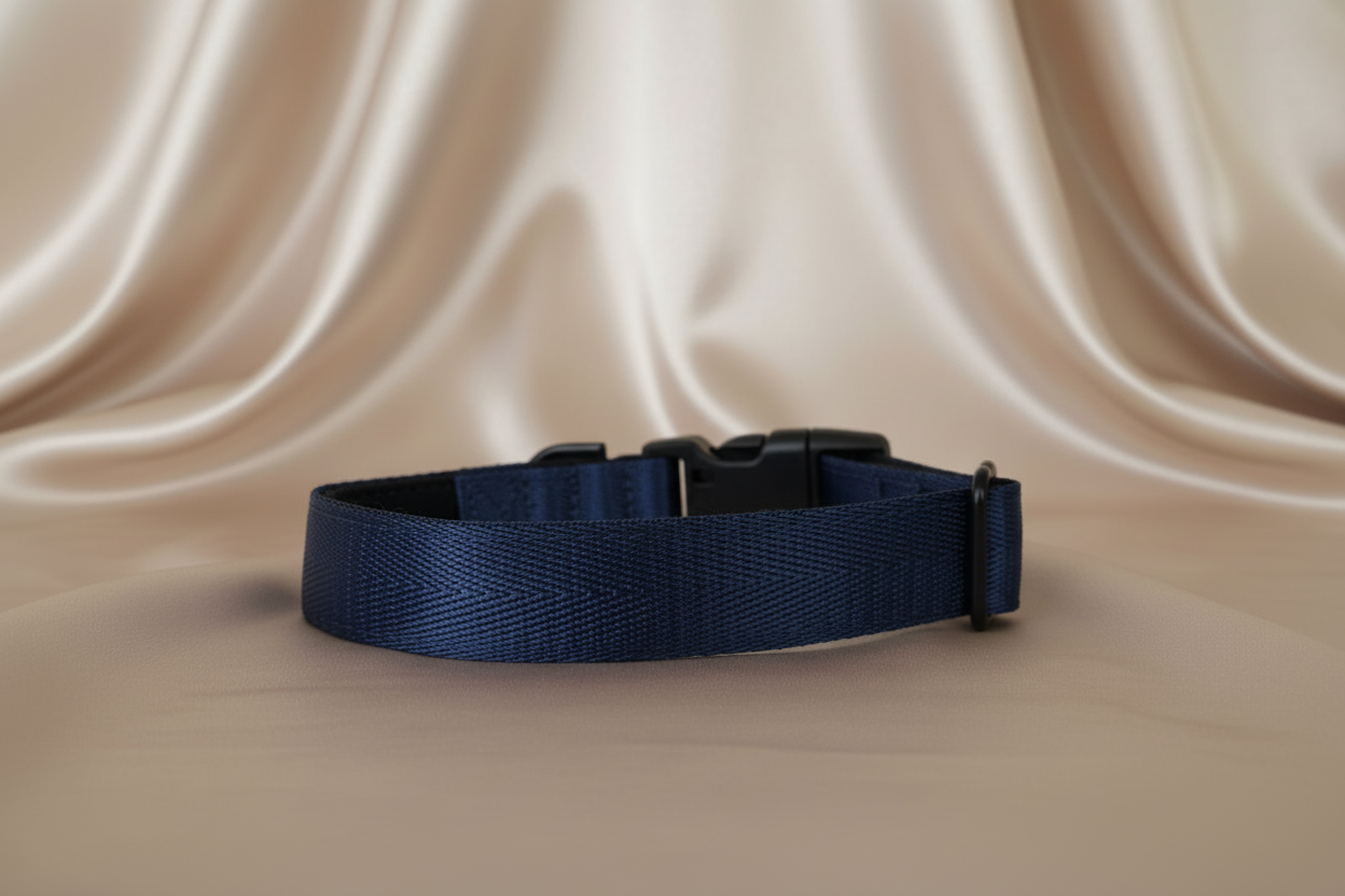 Navy Blue Personalised Dog Collar – Padded Buckle Collar with Optional Name Printing