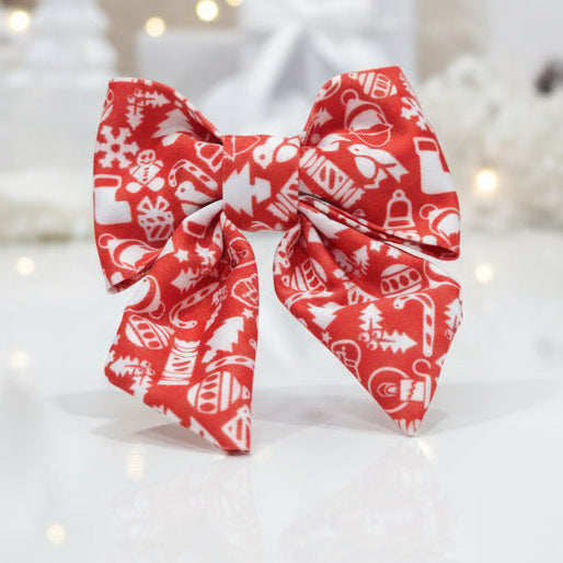 Christmas Dog Bow Tie with Red Geometric Pattern | Personalise with pets name