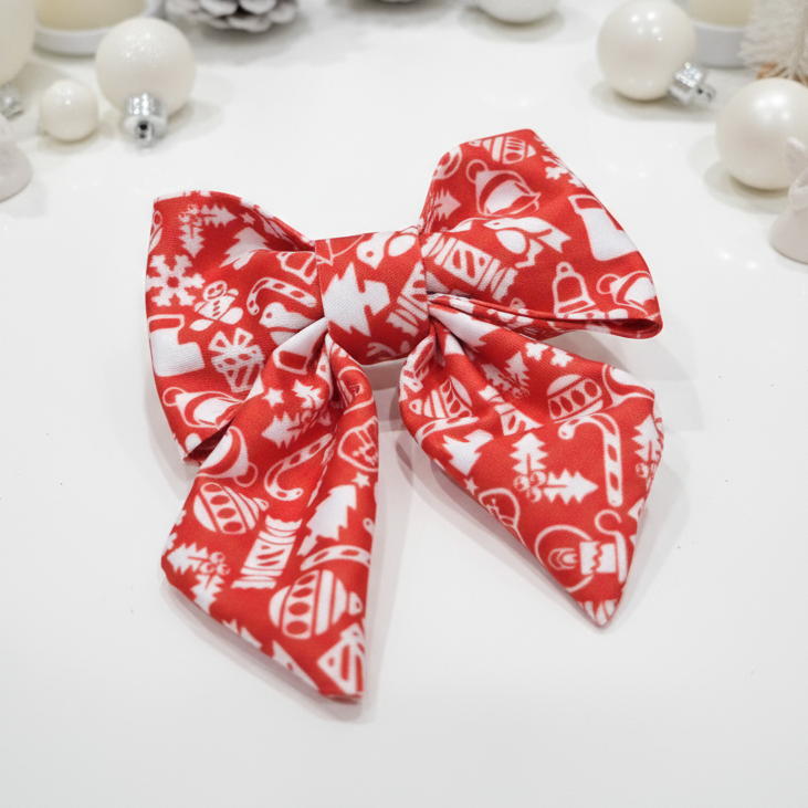 Christmas Dog Bow Tie with Red Geometric Pattern | Personalise with pets name