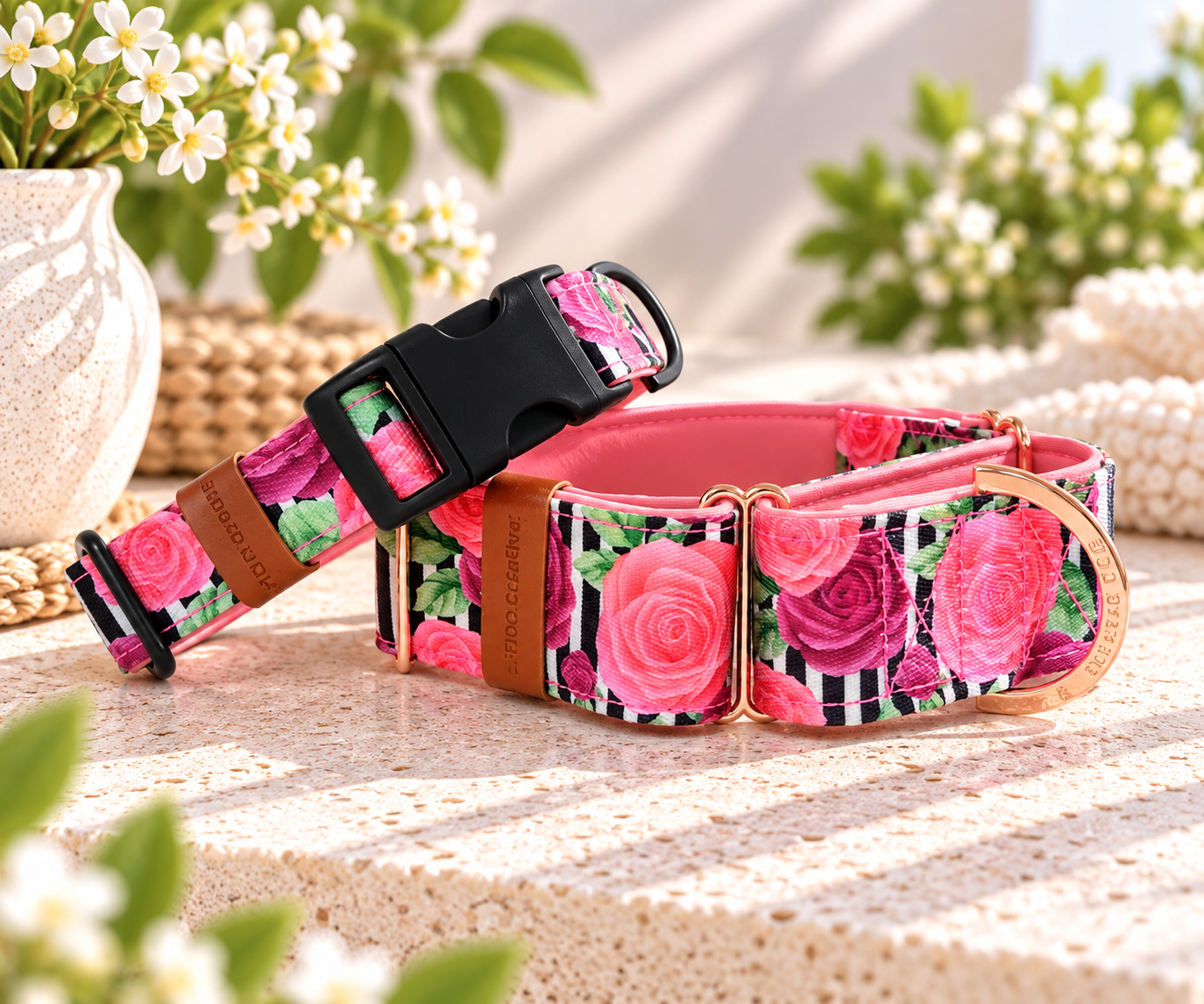 Pink_floral_dog_collars_with_soft padding